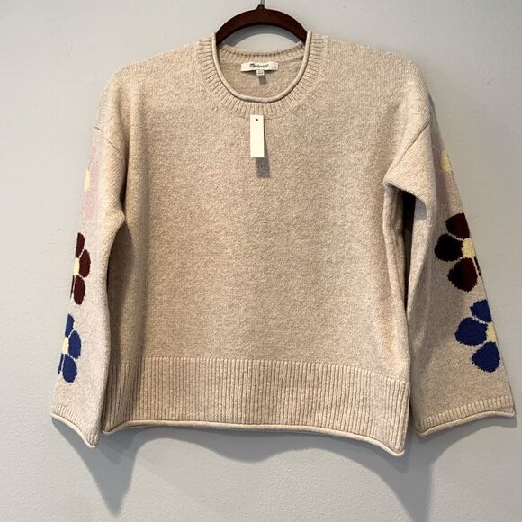 💞Madewell coziest textured yarn belmore floral sleeve pullover sweater size XXS - Picture 7 of 8